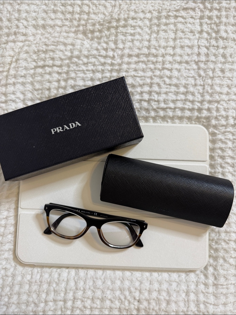 PRADA Black and Tortoiseshell Optical Glasses pre-owned frames